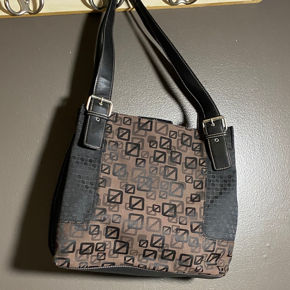 Nine & Company Stylish Black and Brown-Purple Lined Women's Large Shoulder Bag